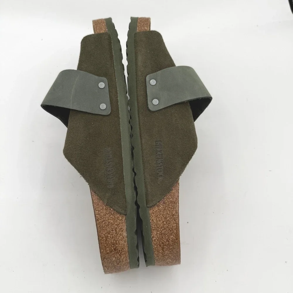 Birkenstock NWOB Kyoto Suede Sandals 42 Green Gorpcore Minimalist Boho Earthy